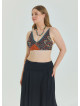 Lace Up Open Back Adjustable Brown Plus Size Blouse 4661